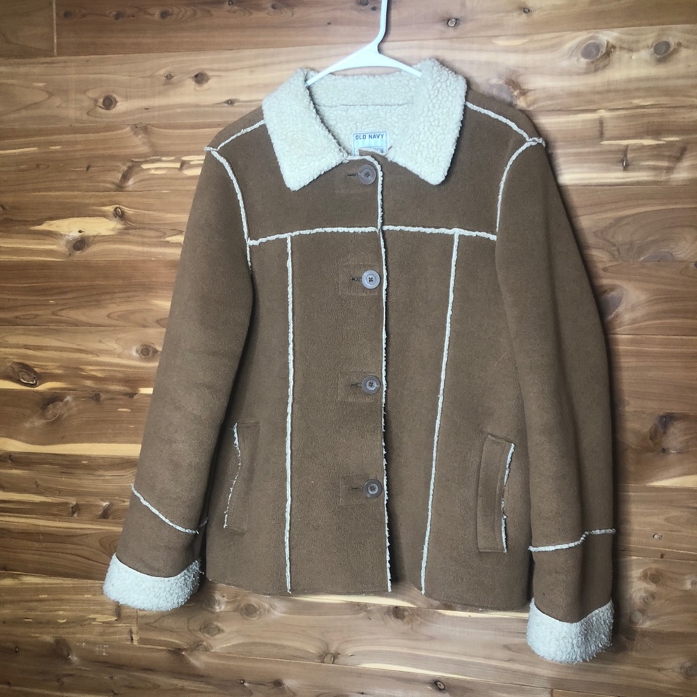 NWOT Sherpa Lined Brown Pea Coat - Picture 1 of 7